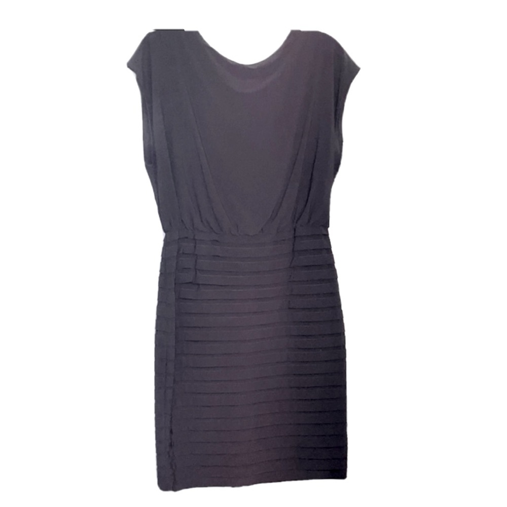 ADRIANNA PAPELL Black Dress, Blouson Bodice, Split Pintucked Skirt